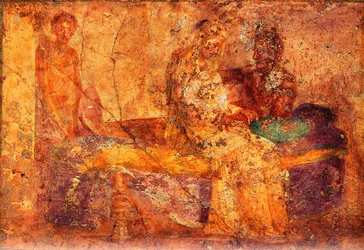 Fresco av par i sängen